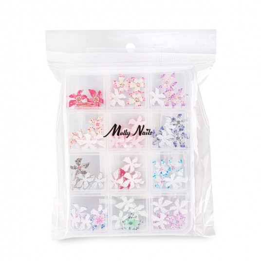 Molly Nails kasetka z ozdobami akrylowe kwiatki 3D mix kolorów 60szt -zdjęcie numer 3