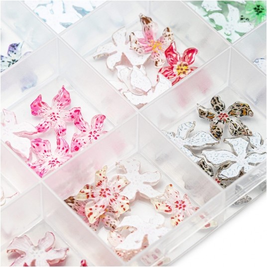 Molly Nails kasetka z ozdobami akrylowe kwiatki 3D mix kolorów 60szt -zdjęcie numer 2