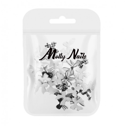 Molly Nails ozdoby do paznokci kokardki 3D biało czarne 30szt -zdjęcie numer 1