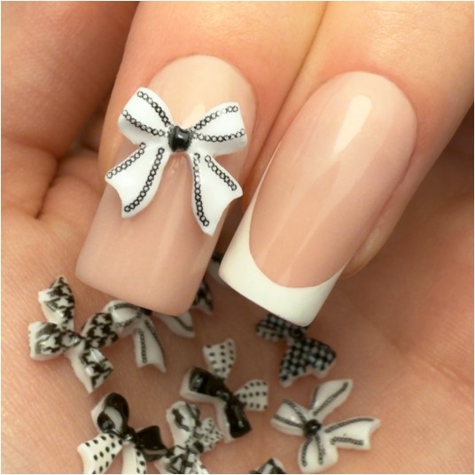 Molly Nails ozdoby do paznokci kokardki 3D biało czarne 30szt -zdjęcie numer 4