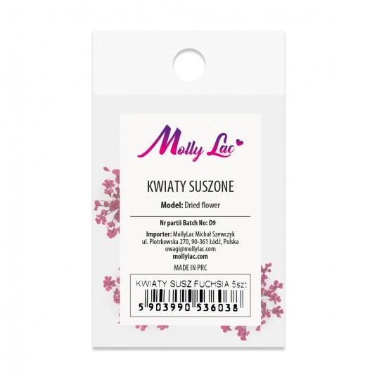 MollyLac ozdoba suszone kwiatki do zdobień paznokci Fuchsia 5szt -zdjęcie numer 3