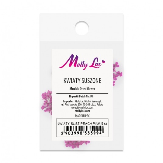 MollyLac ozdoba suszone kwiatki do zdobień paznokci Peach Pink 5szt -zdjęcie numer 3