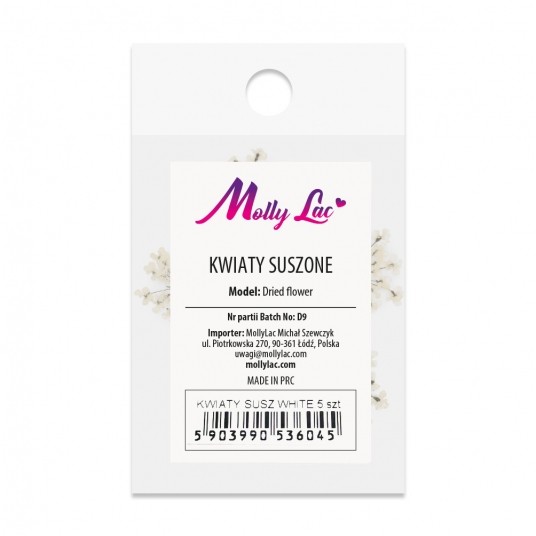 MollyLac ozdoba suszone kwiatki do zdobień paznokci White 5szt -zdjęcie numer 3