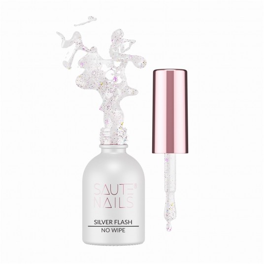 Saute Nails Silver Flash Top No Wipe 8ml -zdjęcie numer 1