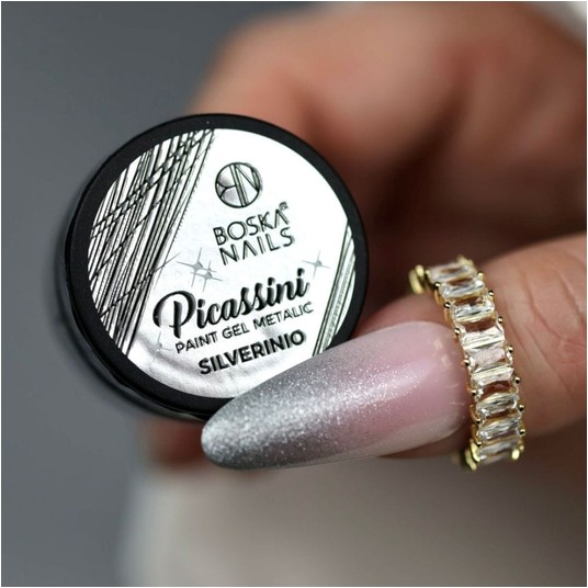 Żel do zdobień Metalic Boska Nails Picassini Silverinio 5ml -zdjęcie numer 3