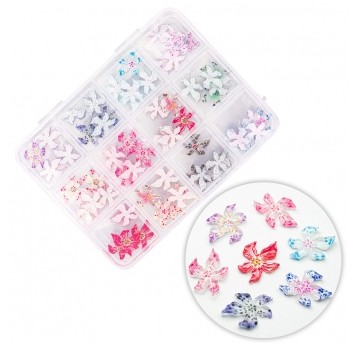 Molly Nails kasetka z ozdobami akrylowe kwiatki 3D mix kolorów 60szt