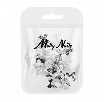 Molly Nails ozdoby do paznokci kokardki 3D biało czarne 30szt